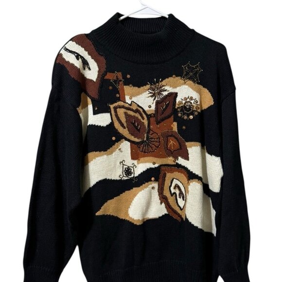 IB Diffusion Women Size Large Knitted Sweater Embellished Beaded Holiday Vintage - Picture 1 of 12